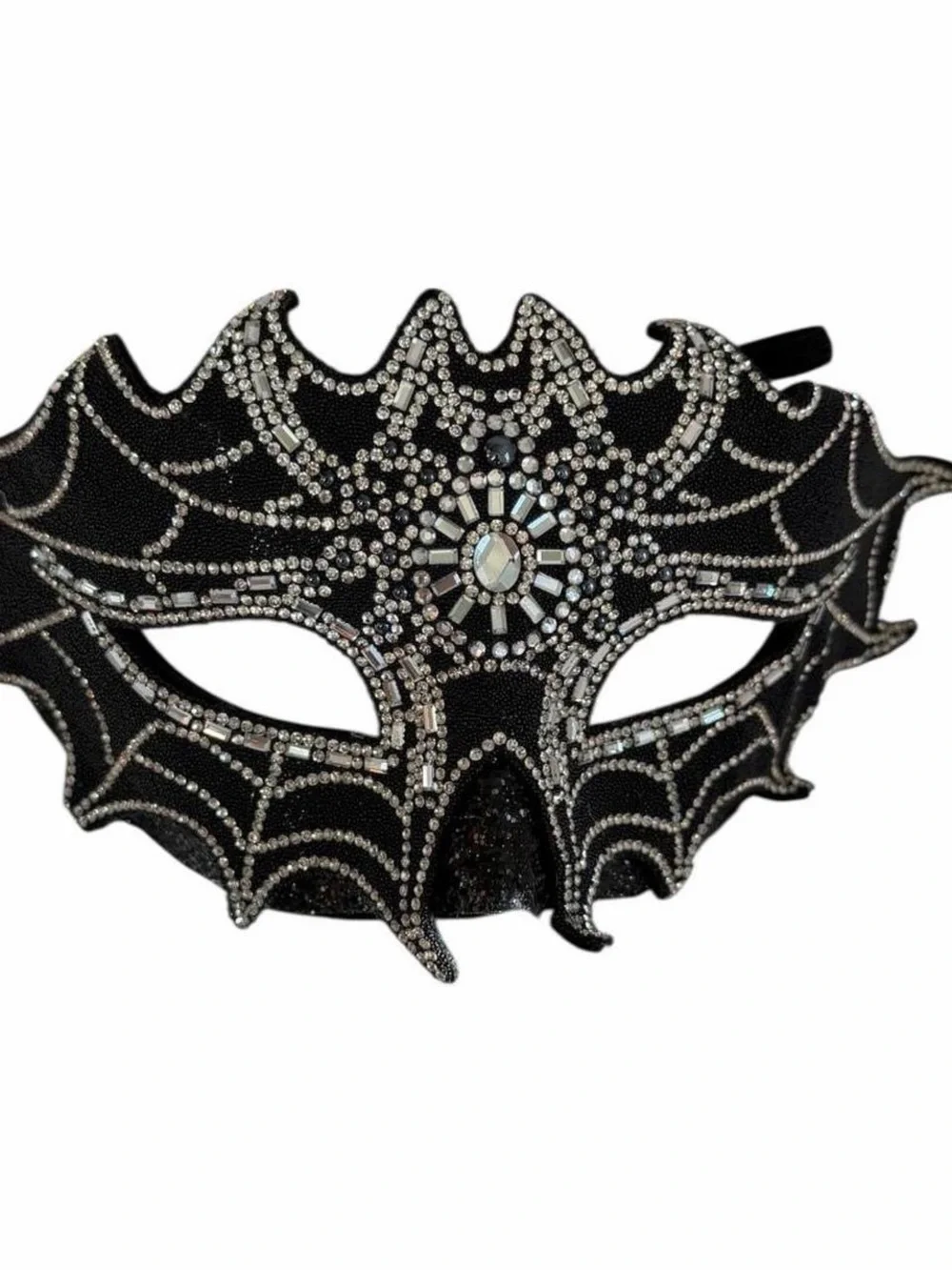 Black Rhinestone Spiderweb Masquerade Mask Halloween Costume